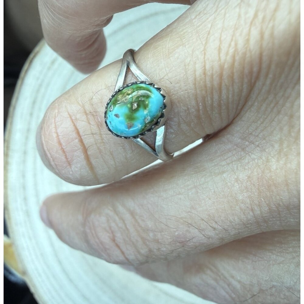 Navajo Letricia Largo  Sterling Silver Sonoran Gold 8 Turquoise Ring Handcrafted